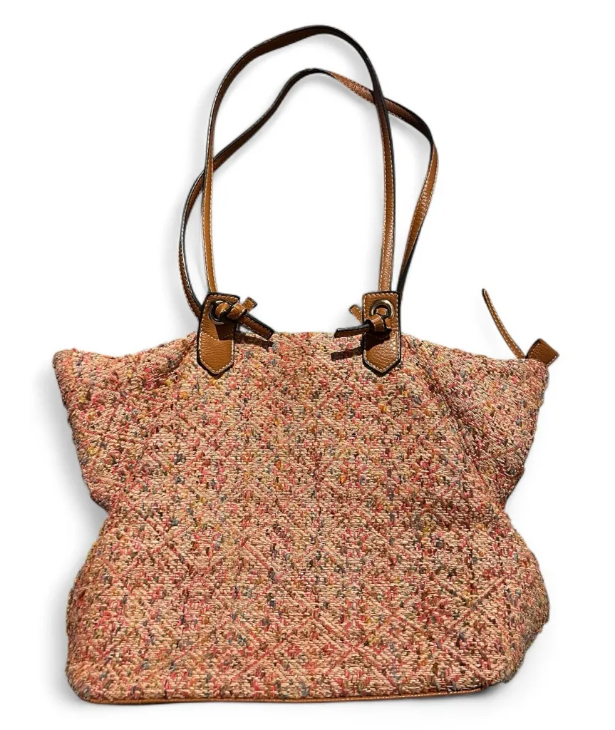 Sondra Roberts Squared Stylish Tweed Tote Bag - Multicolor | Brown Leather Purse - Image 1