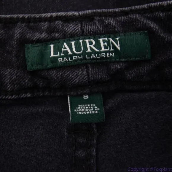 Lauren Ralph Lauren black high‎ rise step raw hem jeans, women's size 8 - Image 13