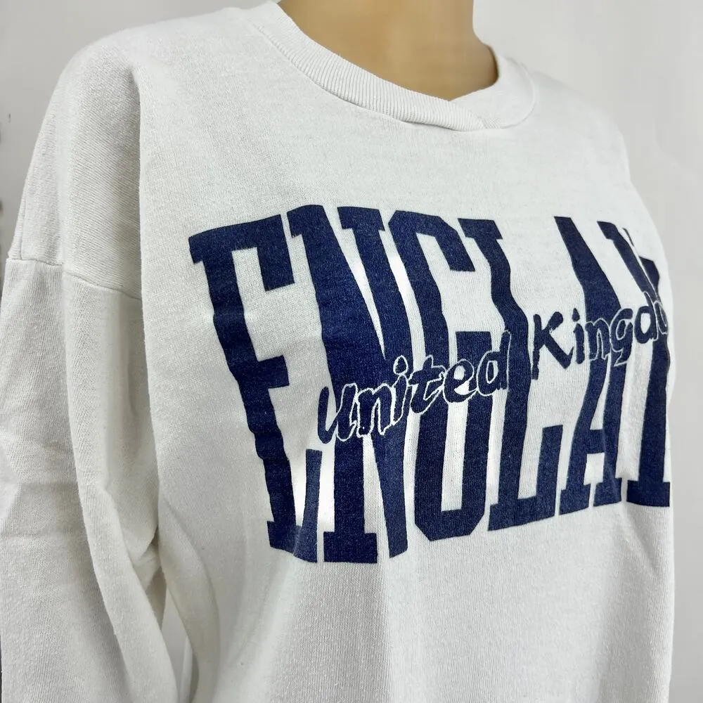 American VINTAGE England UK Crewneck Sweatshirt White LARGE UNISEX Single Stitch - Image 2