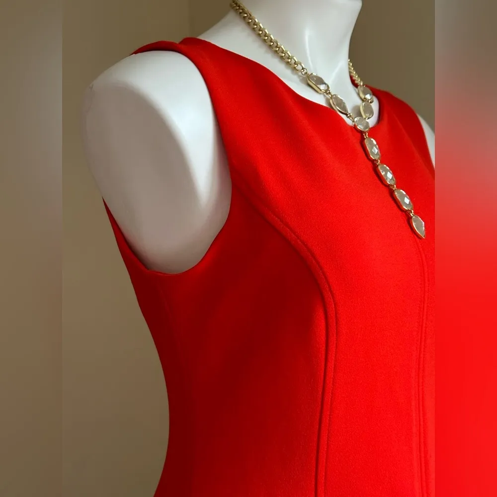 Bright Red Midi Sleeveless Dress SZ 8 Zipper In Back with Symbol - Image 7