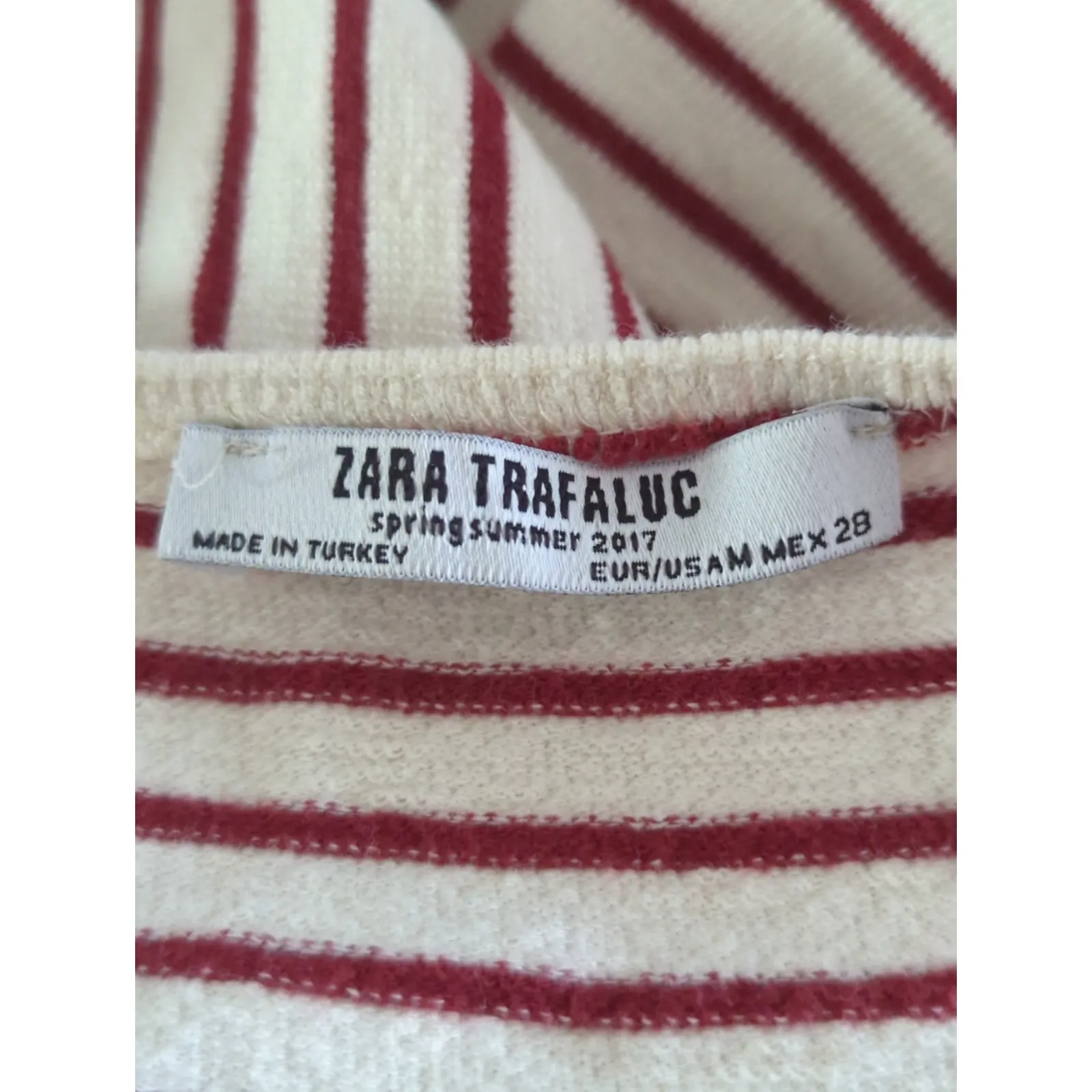 Zara Burgundy & Cream Striped Midi Dress Women's Medium Empire‎ Waist Shift - Image 9