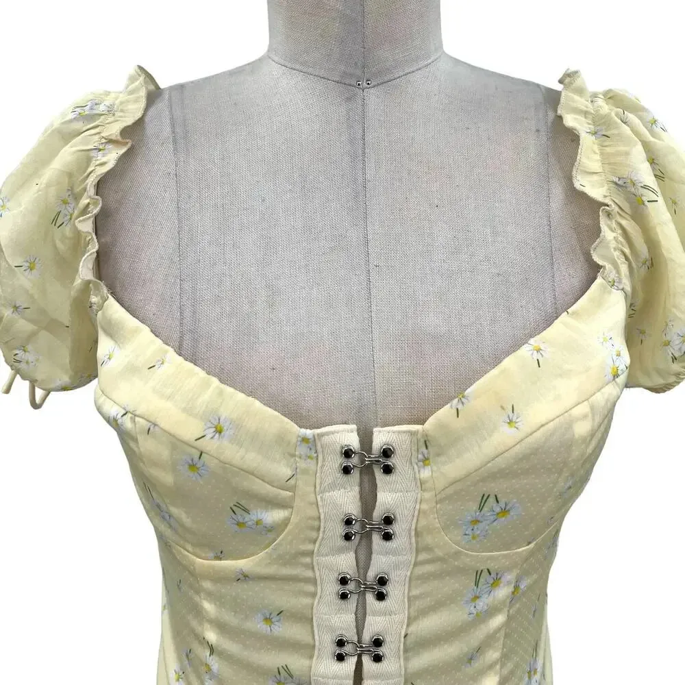 Princess‎ Polly Allyson Corset Top Puff Sleeve Yellow Floral Size US 4 - Image 3