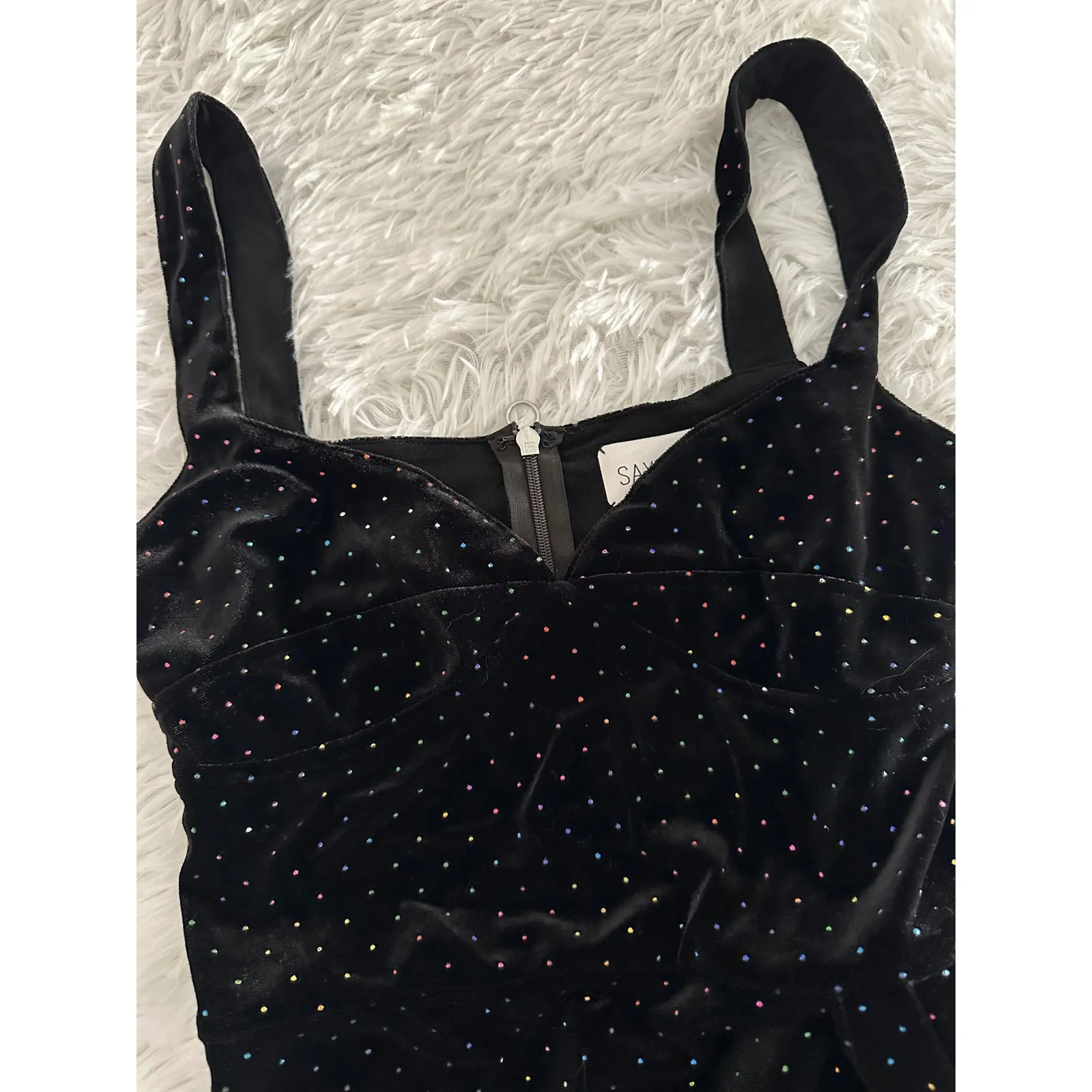 $275 SAYLOR Dress Nollie Black Velvet Mini with Colorful Dots sz XS NWOT - Image 4