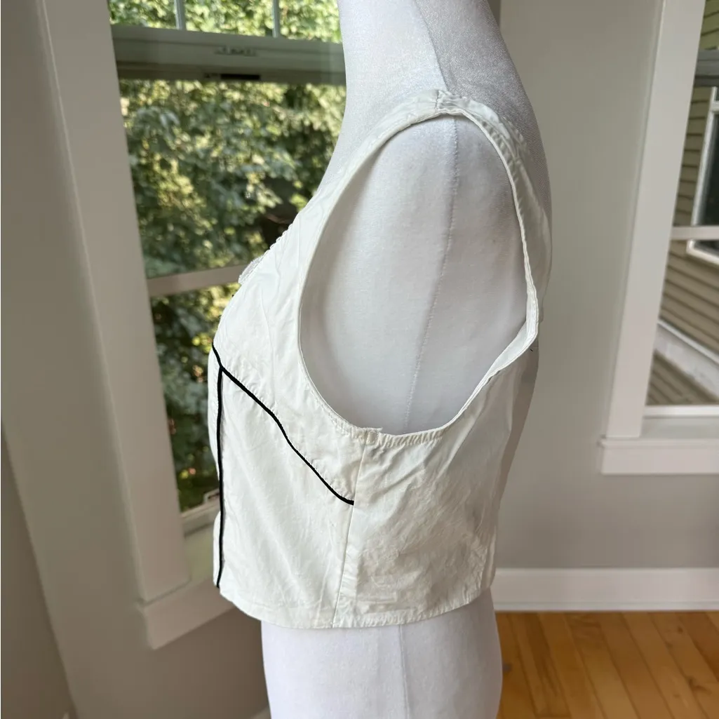 Forever 21 White Black Corset Style Bow Cotton Zip Back Cropped Tank Top Large - Image 3