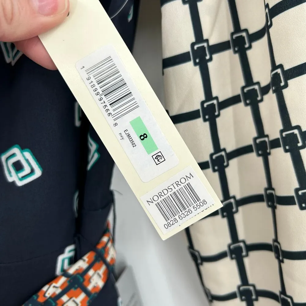 NWT Eliza J Geo Print Belted Shirtdress Collar Midi Button Closure Bold - Image 7