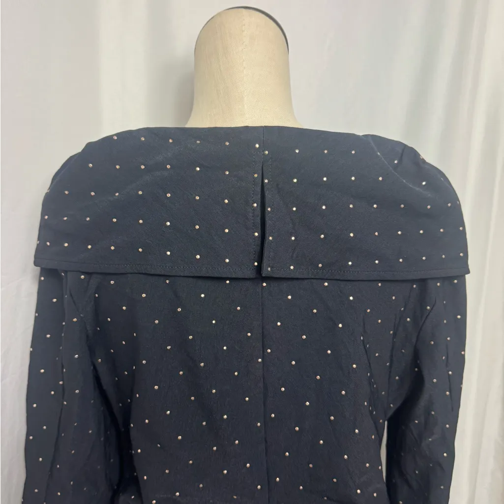 JOSEPH RIBKOFF JACKET Black Zip-Up Top Gold Polka Dots off the shoulder NWOT 16 - Image 10