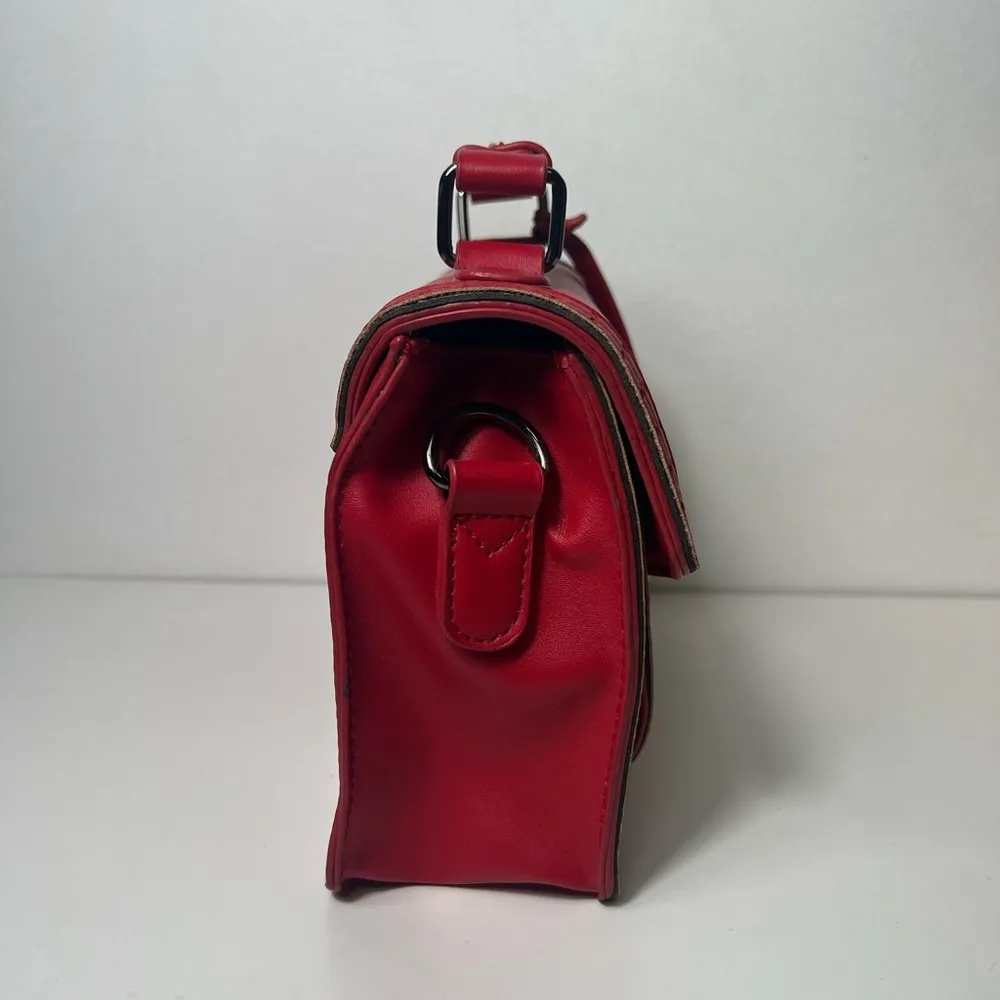 Versace 1969 Italia Perforated Convertible Satchel Crossbody Purse Bag Red - Image 4