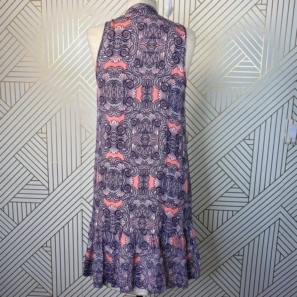 Amanda‎ Uprichard Mini Dress Drop Hem Tie Neck Geometric Print Pink Purple Small - Image 6