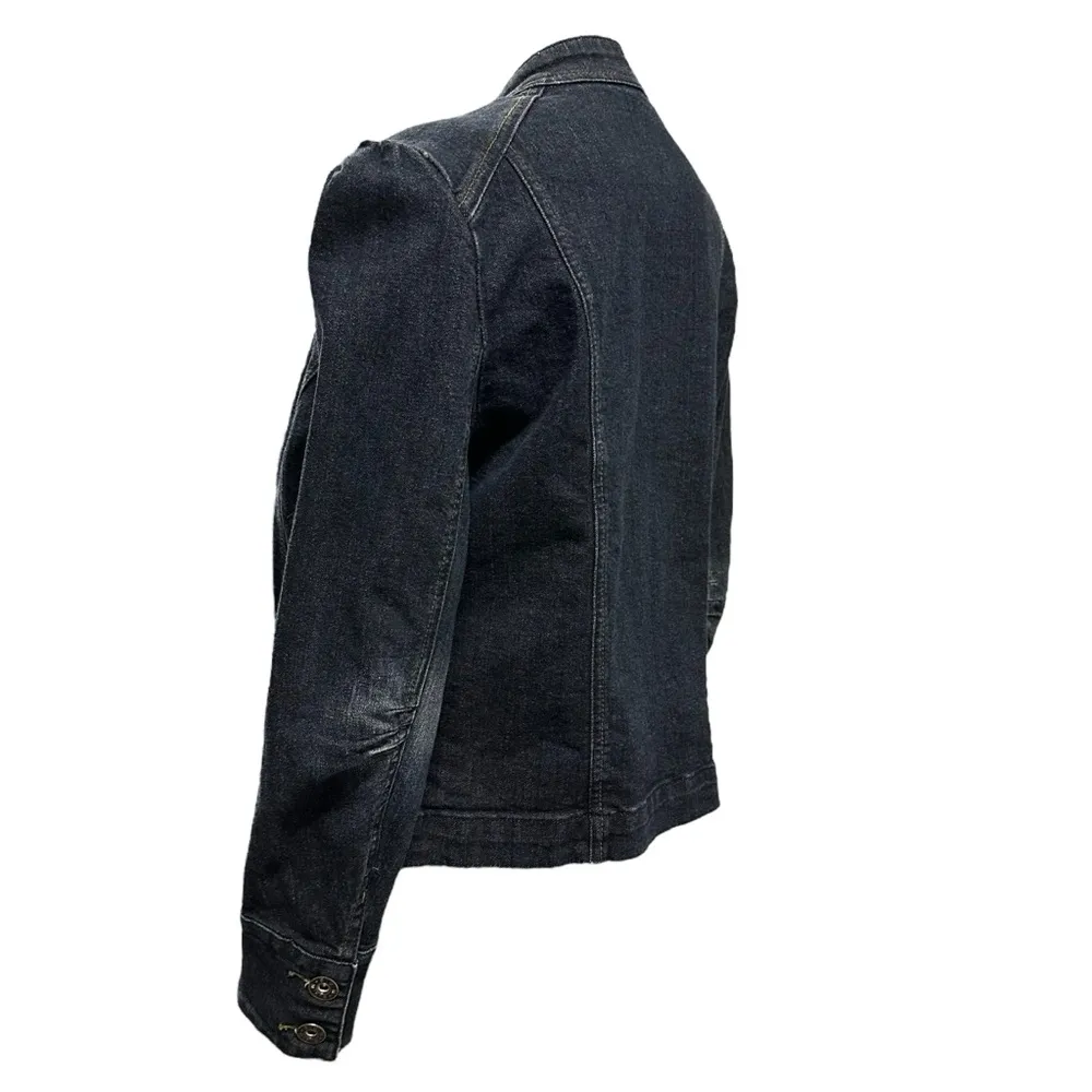 Bum Equipment Mandarin Collar Stretch Denim Button Up Blue Jean Jacket Cotton M - Image 7