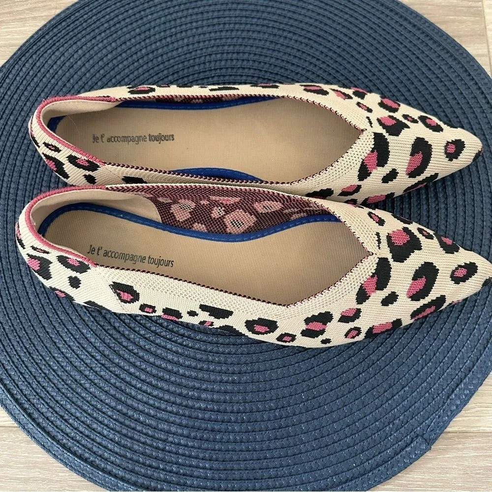 Jet' accompagne Toujours Leopard Animal Print Knit Washable Ballet Flats EU 39 Tan Size 8 - Image 5