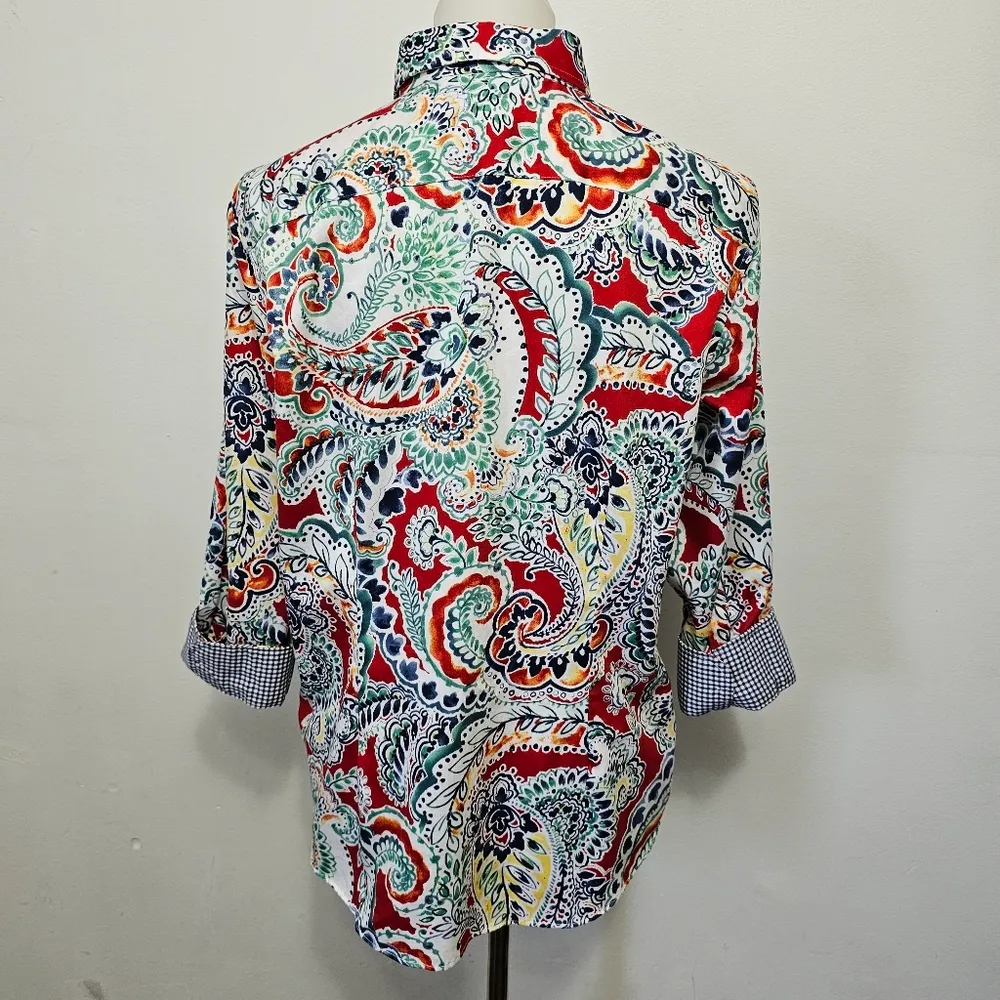 Chaps Red & Blue Paisley No Iron Button Down Size Large - Image 5