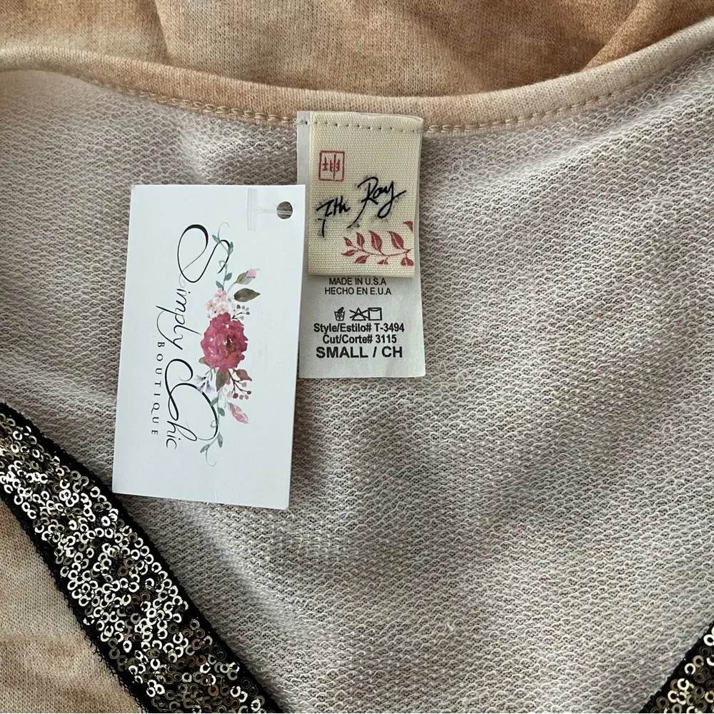 NWT, 7th Ray V-Neck Long Sleeve Sweater, Mocha Tie Dye, Sz S - Image 10