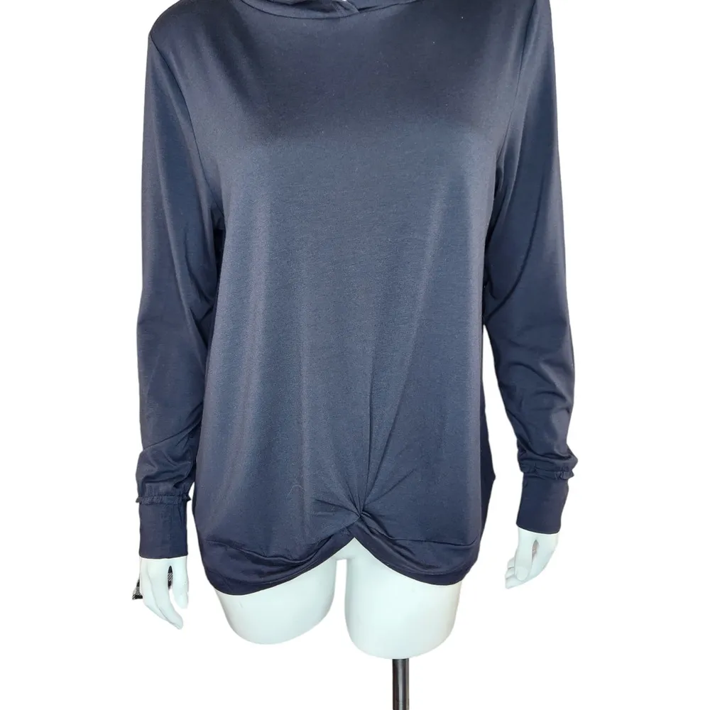 AnyBody Cozy Knit Luxe Twist Front Pullover Black Women's Small Hooded NWOT - Image 3