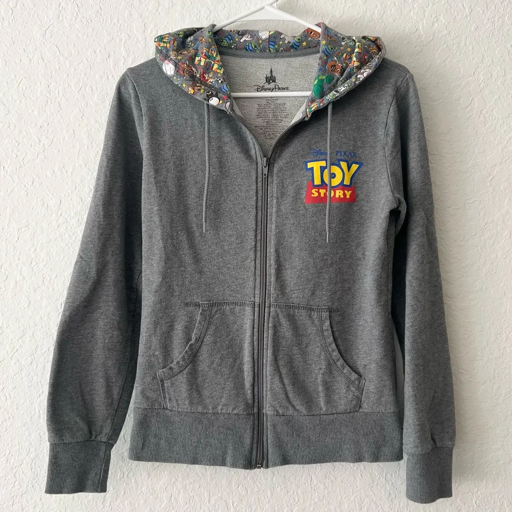 Disney Parks Rare Women Toy Story Woody & Pals Gray Graphic Zip Up Hoodie Small - Image 2