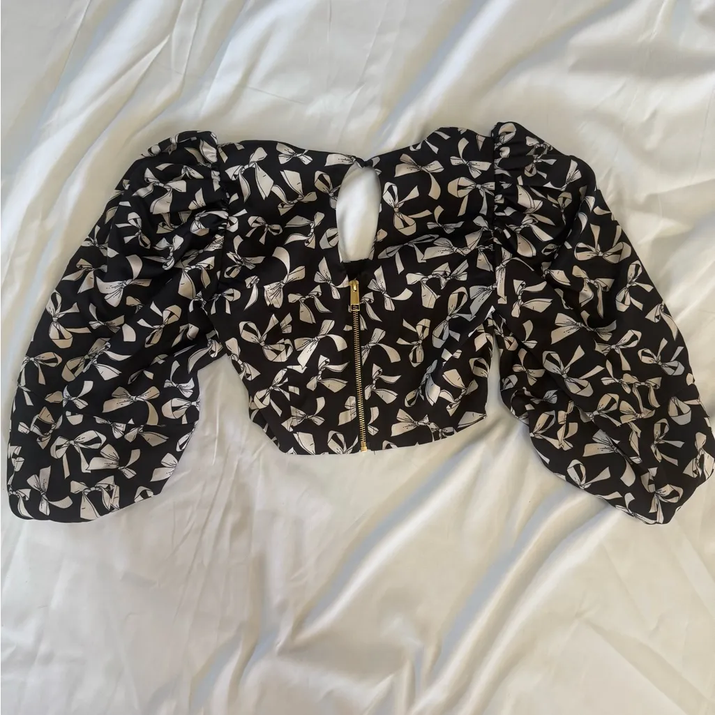 302 Anthropology For Love And Lemons Black White Angelica Bow Puff Sleeve XS - Image 3