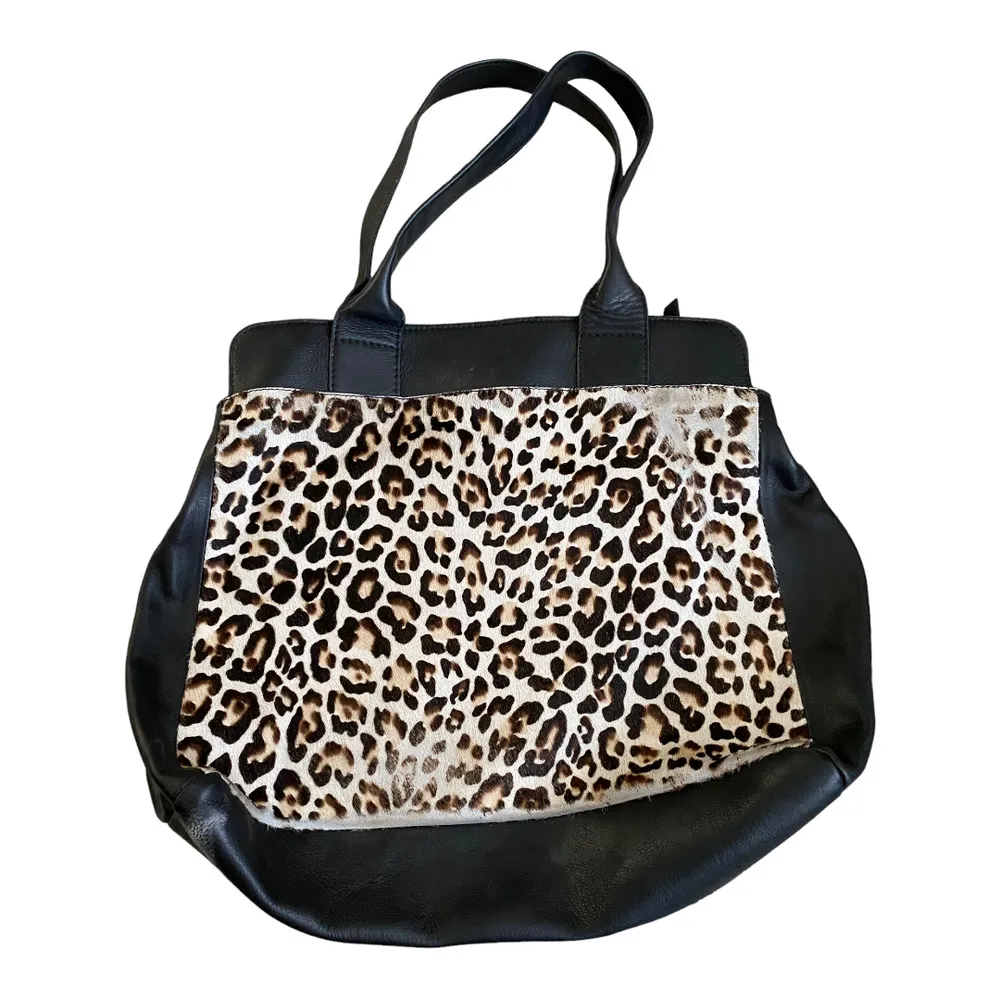 Boden Sherborne Leopard Print Cow Hide Leather Tote Purse - Image 2