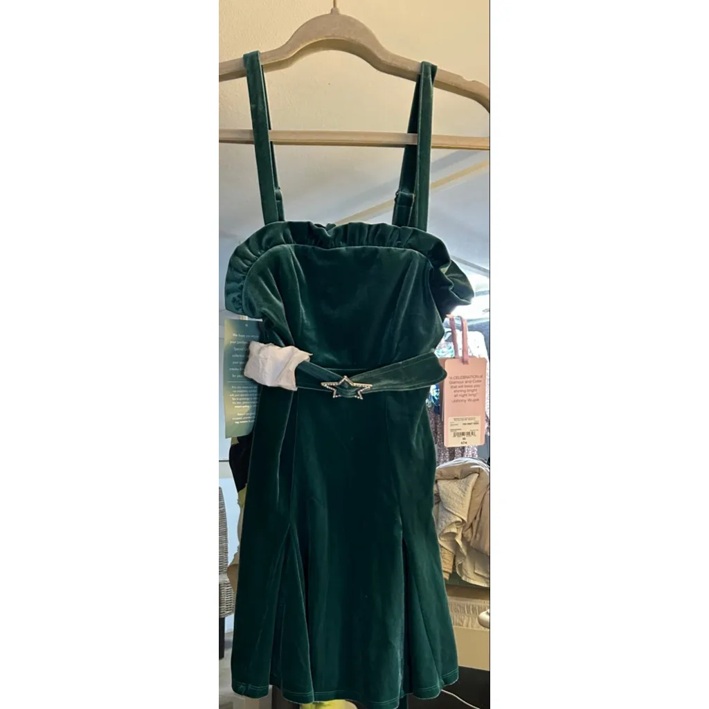 NEW Y2K Johnny Wujek Evergreen Velvet Mini Prom Dress Size XS Green - Image 2