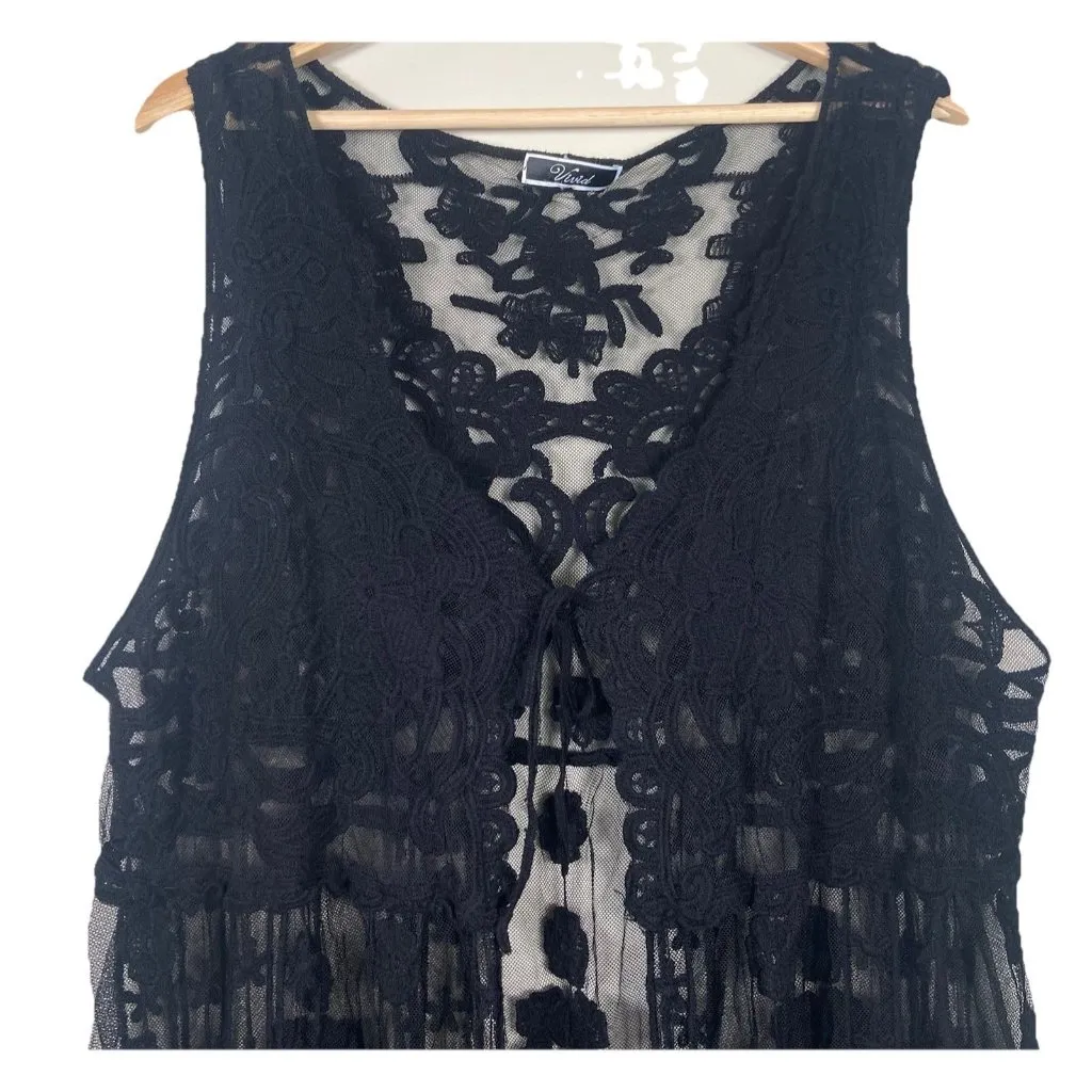 Womens Kimono One Size Whimsygoth Sheer Fairy‎ Grunge Goth Floral Duster Boho Black - Image 2