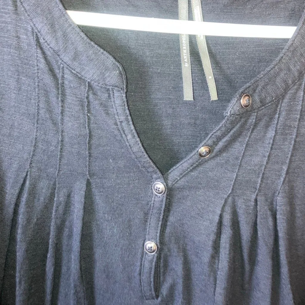 By Anthropologie Grey Button V-Neck Bubble Hem Sleeveless Blouse Small #758 - Image 7