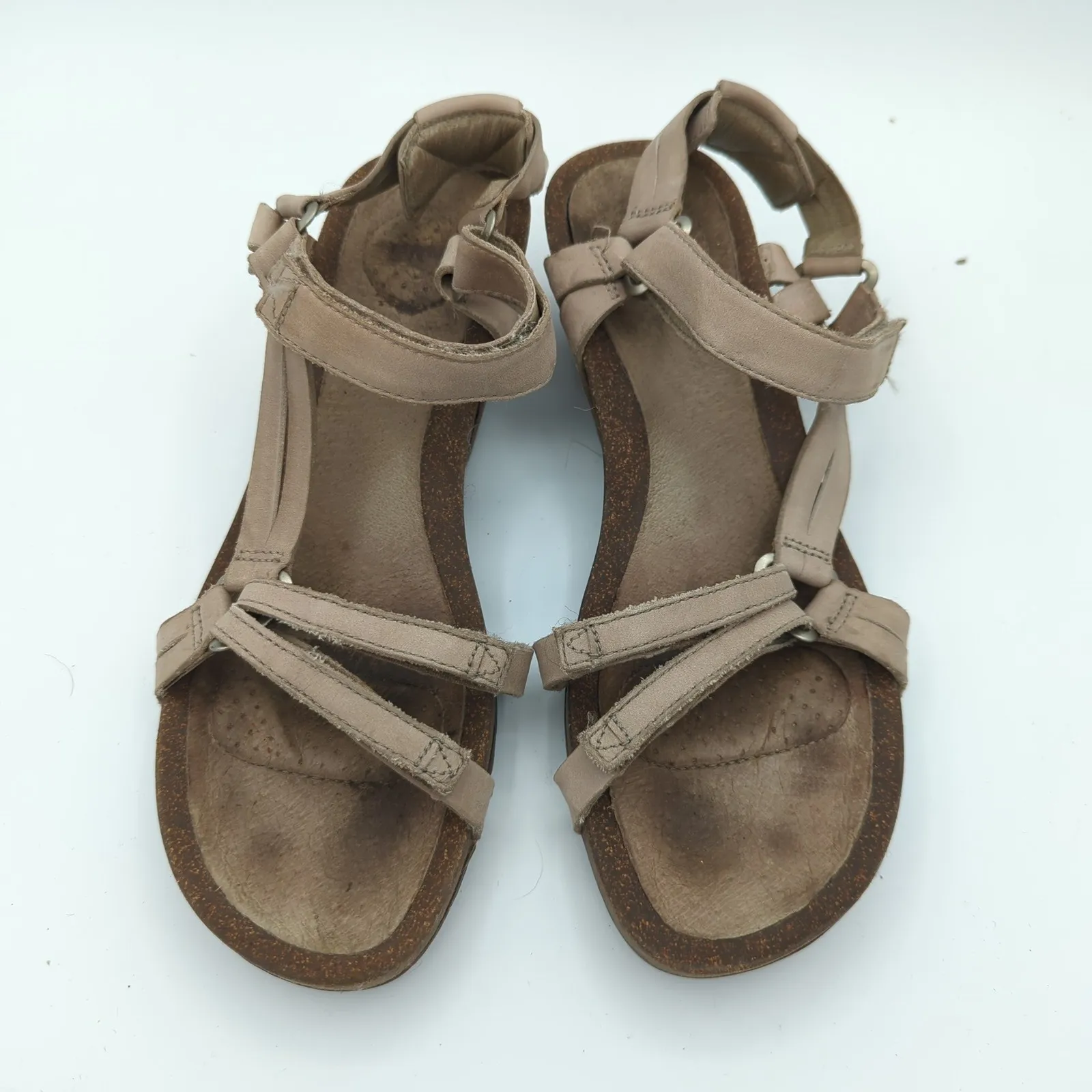 Teva Ysidro Wedge Sandals Strappy Casual Women's Taupe Leather Comfort Cork 9 40 - Image 4