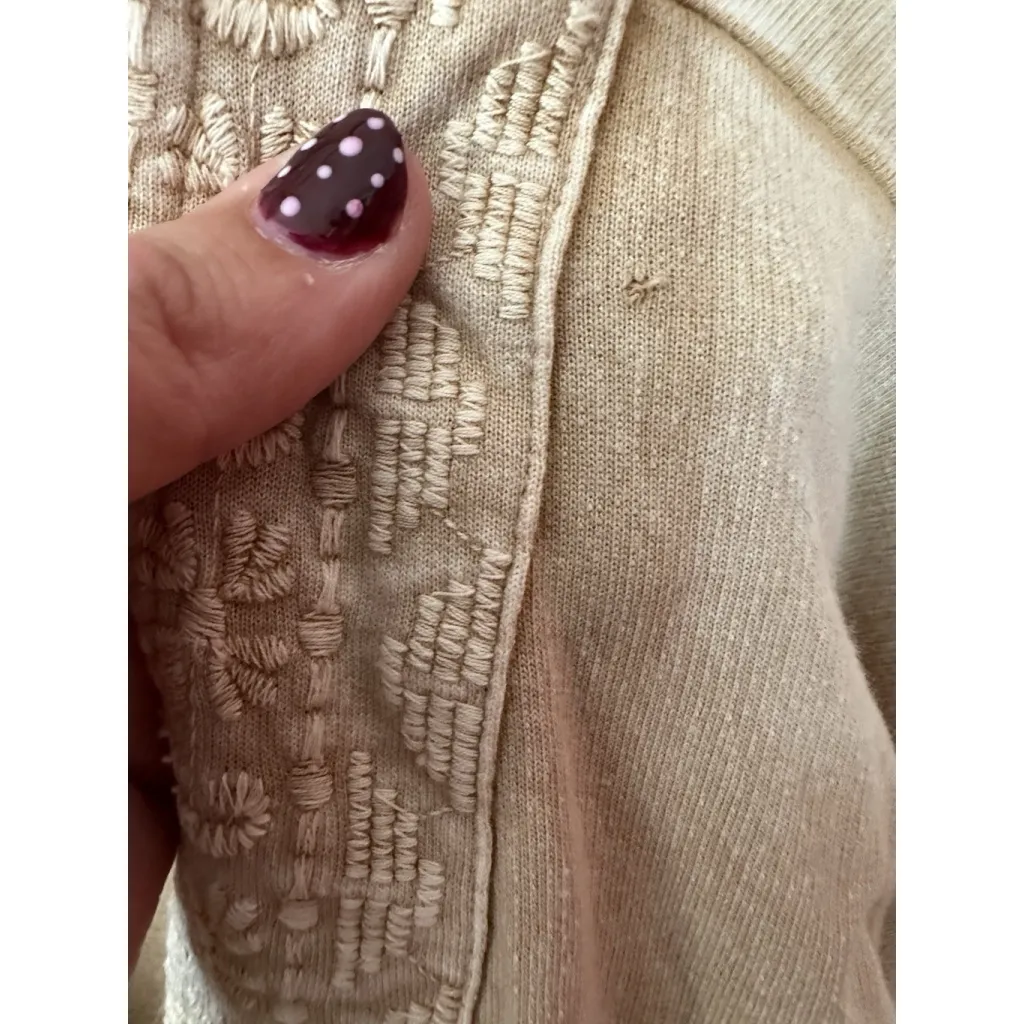 Solitaire by Ravi Khosla Beige Embroidered Open Front Cardigan Kimono Small - Image 8