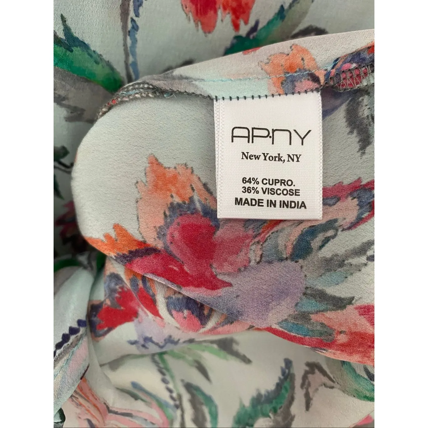 APNY Woven Floral Print Mock Neck Long Sleeve Blouse Sz XL Blue - Image 6