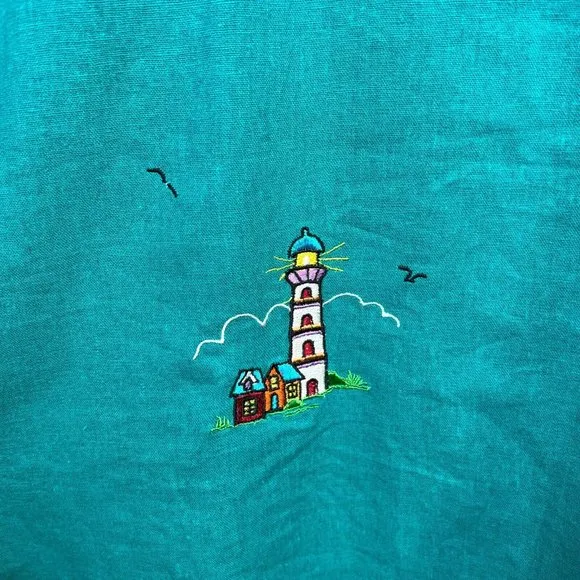 Country Concepts Dress‎ Large Teal Green Linen Cotton Midi Shift Lighthouse New - Image 9