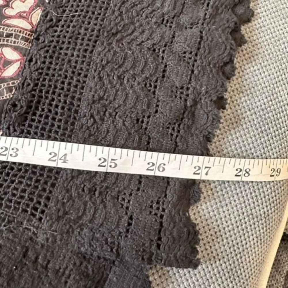 Angie Women's Open‎ Front Short Sleeve Crochet Lace Trim Kimono Top Black Small - Image 10