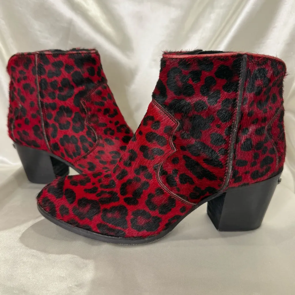 Zadig And Voltaire Molly Leopard Print Ankle Booties 36/5 Red Leather Edgy Chic - Image 9