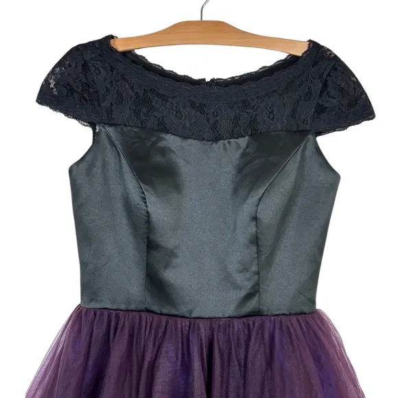 Womens Purple Black Lace‎ Tulle Skirt Dress sz M Short Sleeve Whimsigoth Y2k Size M - Image 3