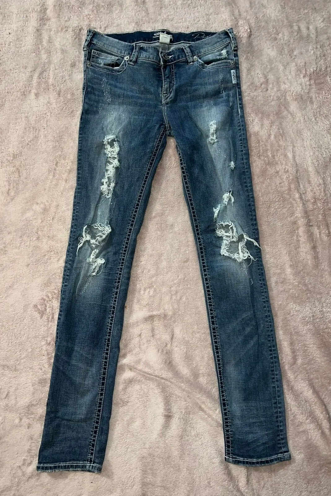 Silver Jean Pixie Womens Jeans Blue Denim Skinny Distressed Size 29 - Image 1