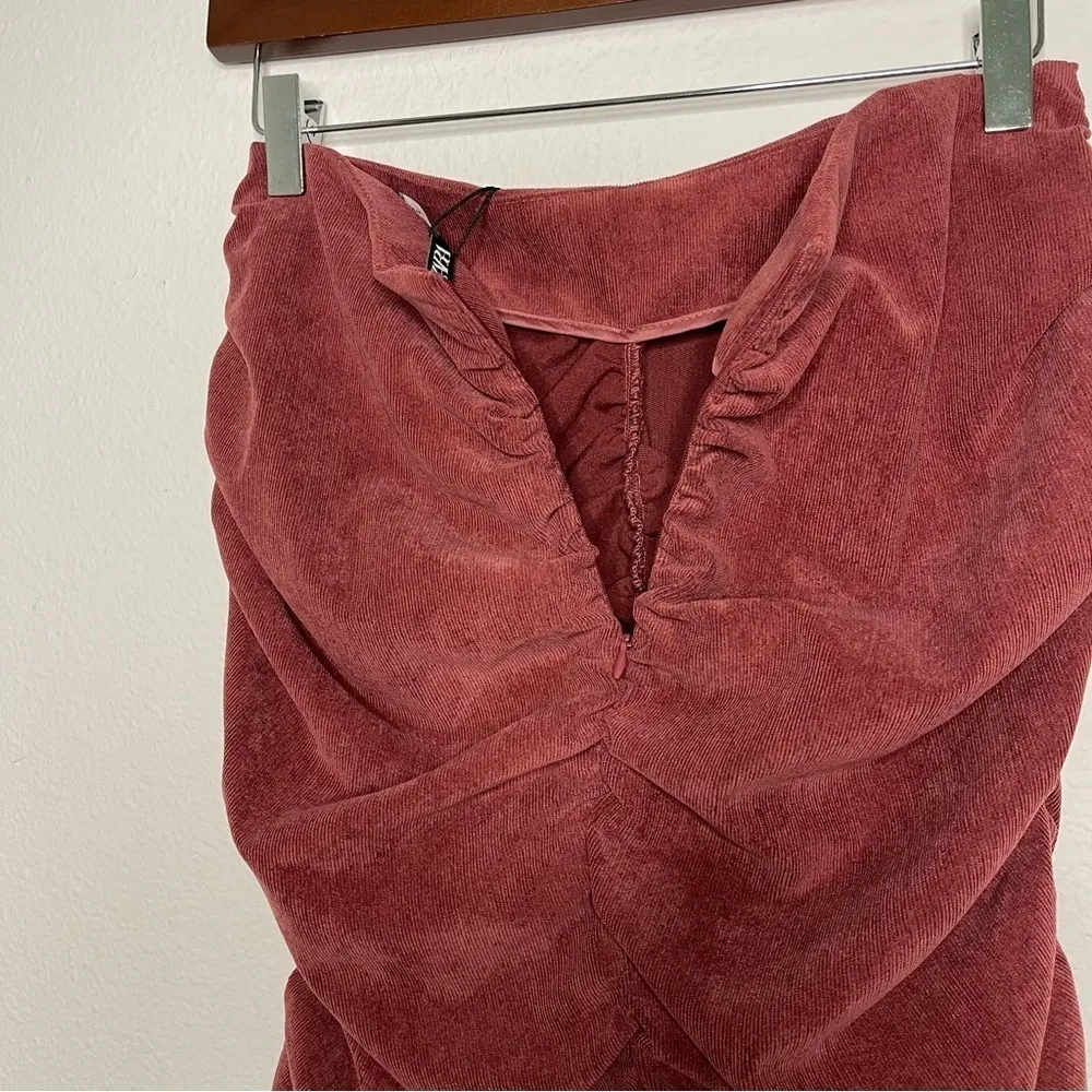 ZARA Ruched corduroy Mini skirt Burgundy Wine size M NWT - Image 7