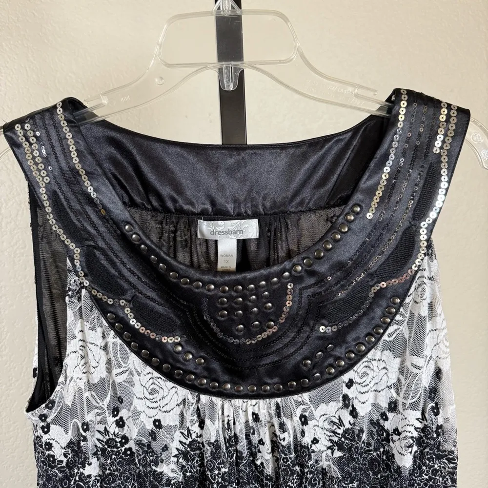 Y2K Sheer Lace Plus Size Black Tunic Top 1X Boho Feminine Floral Festival New - Image 8