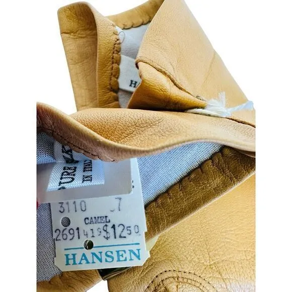 Vintage Cabraro By Hansen Silk Camel‎ Gloves Size 7 NOS With Tags May Co. 1970 Tan - Image 6