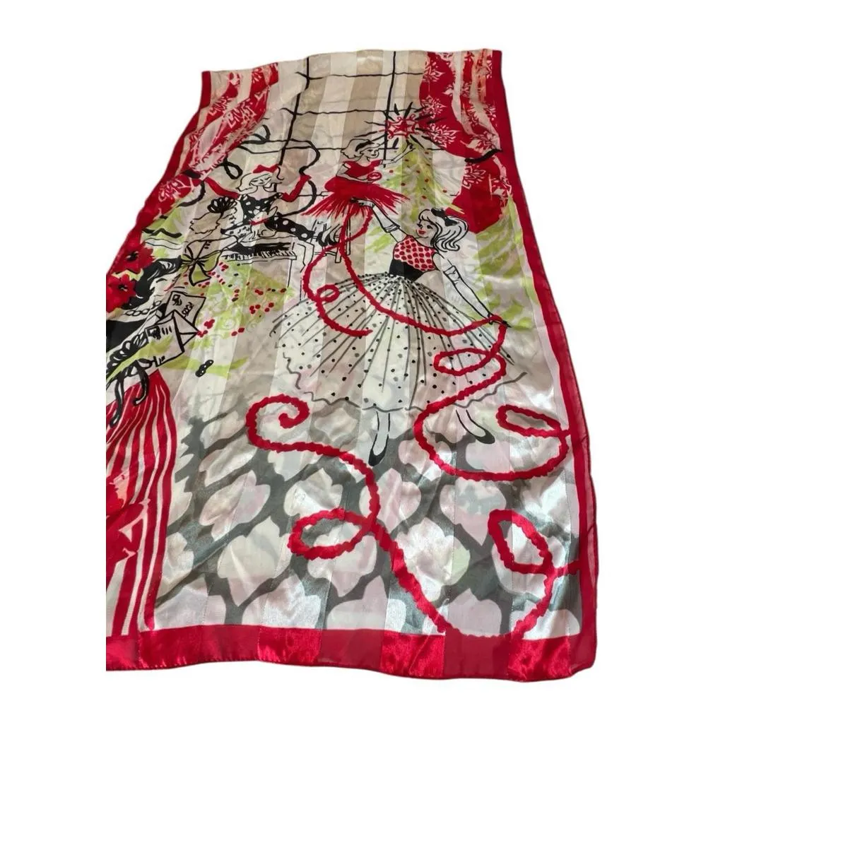 Retro Theme 50s Rockabilly Sock Hop Christmas Scarf 68x20 Novelty Print Glam Red - Image 13