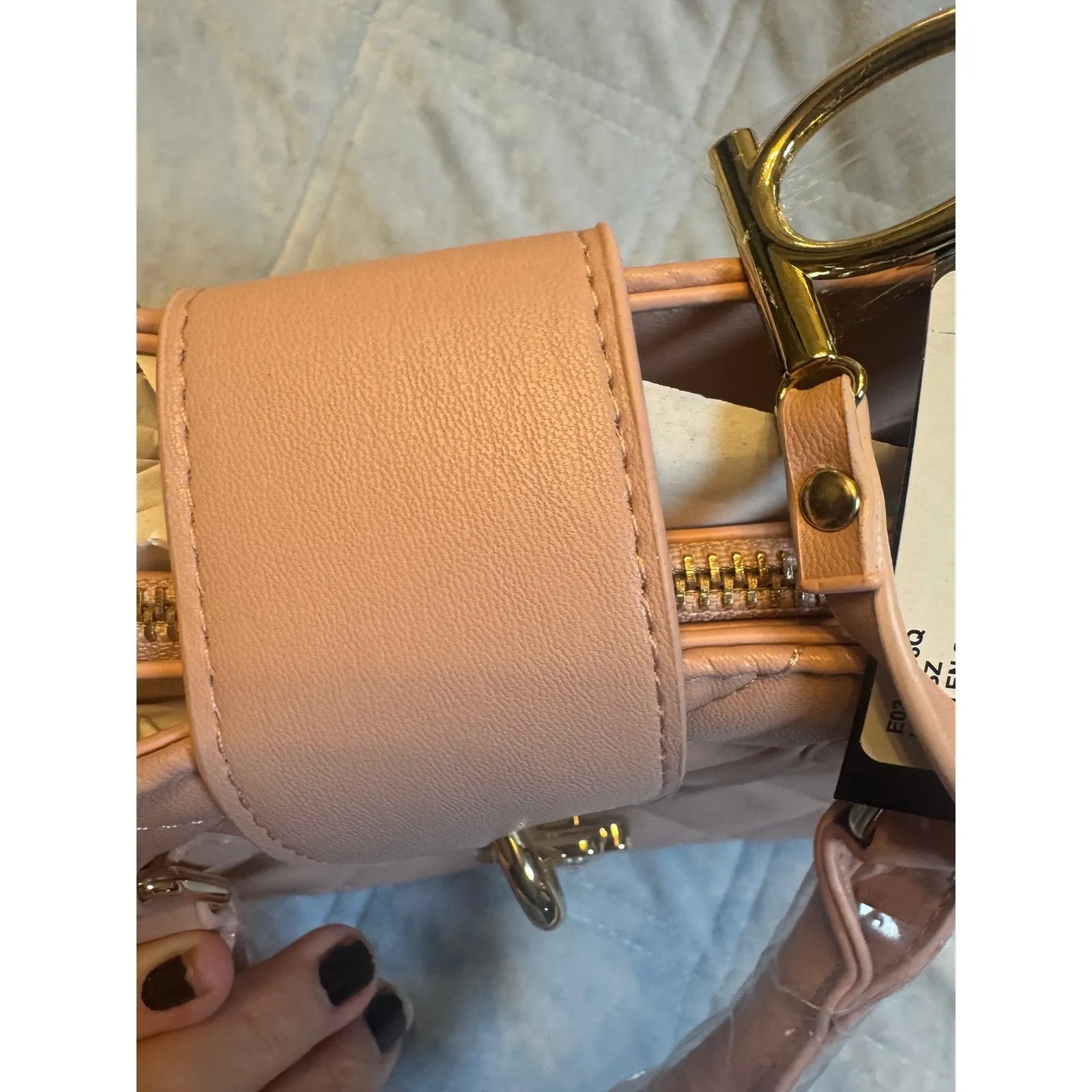 Bebé Quilted  Satchel Top Handle Bag Gold Accents Blush Pink Purse - Image 10