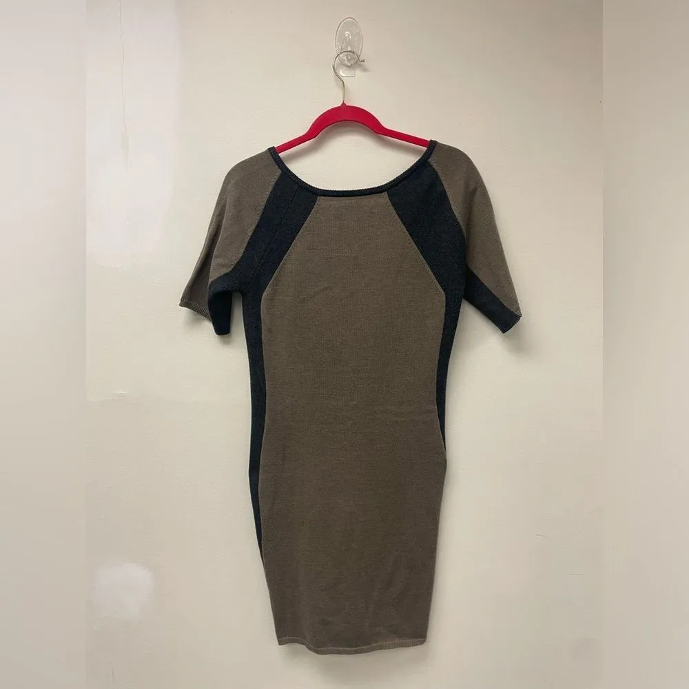 Women's Marc New York Grey Tan Colorblock Bodycon Sweater Dress SZ M - Image 5