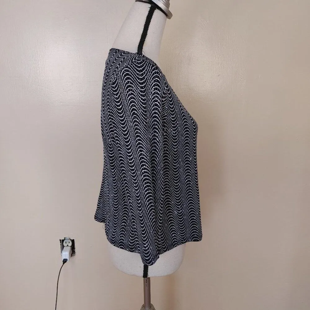 John Roberts Petite 14P Sparkly Shiny Black Silver Top 3/4 Sleeve Vintage Fancy - Image 9