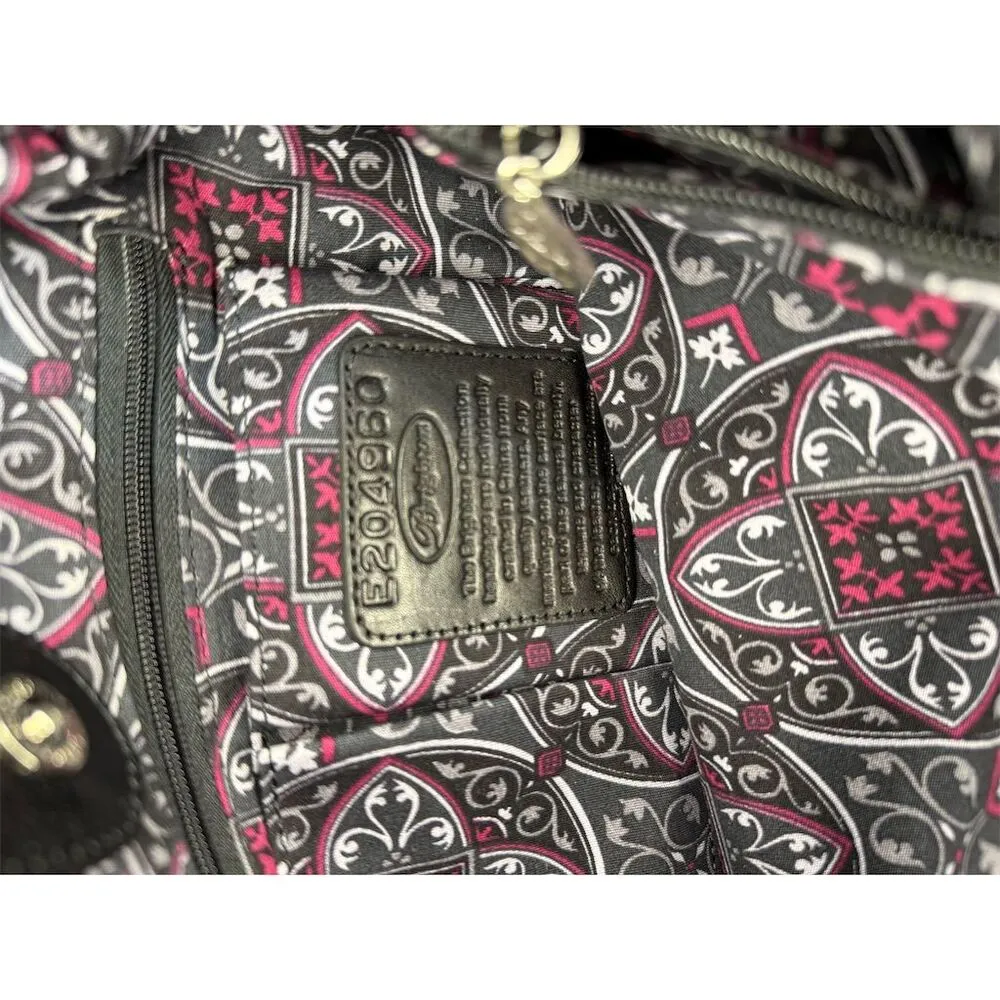 Brighton Valencia Black Leather Floral Embroidered Shoulder Bag Medium - Image 3