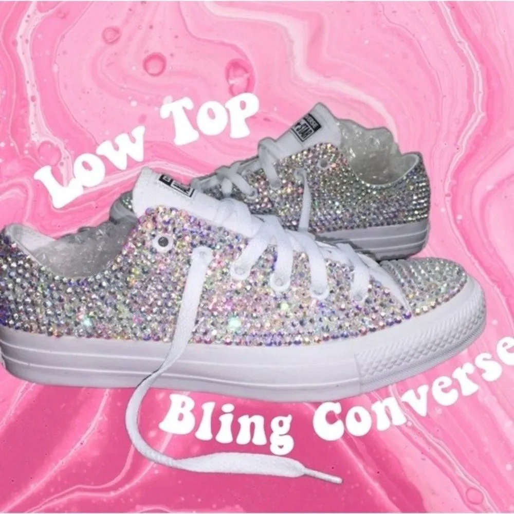Bling LOW TOP ALL WHITE Shoes Pink Size 5.5 - Image 4