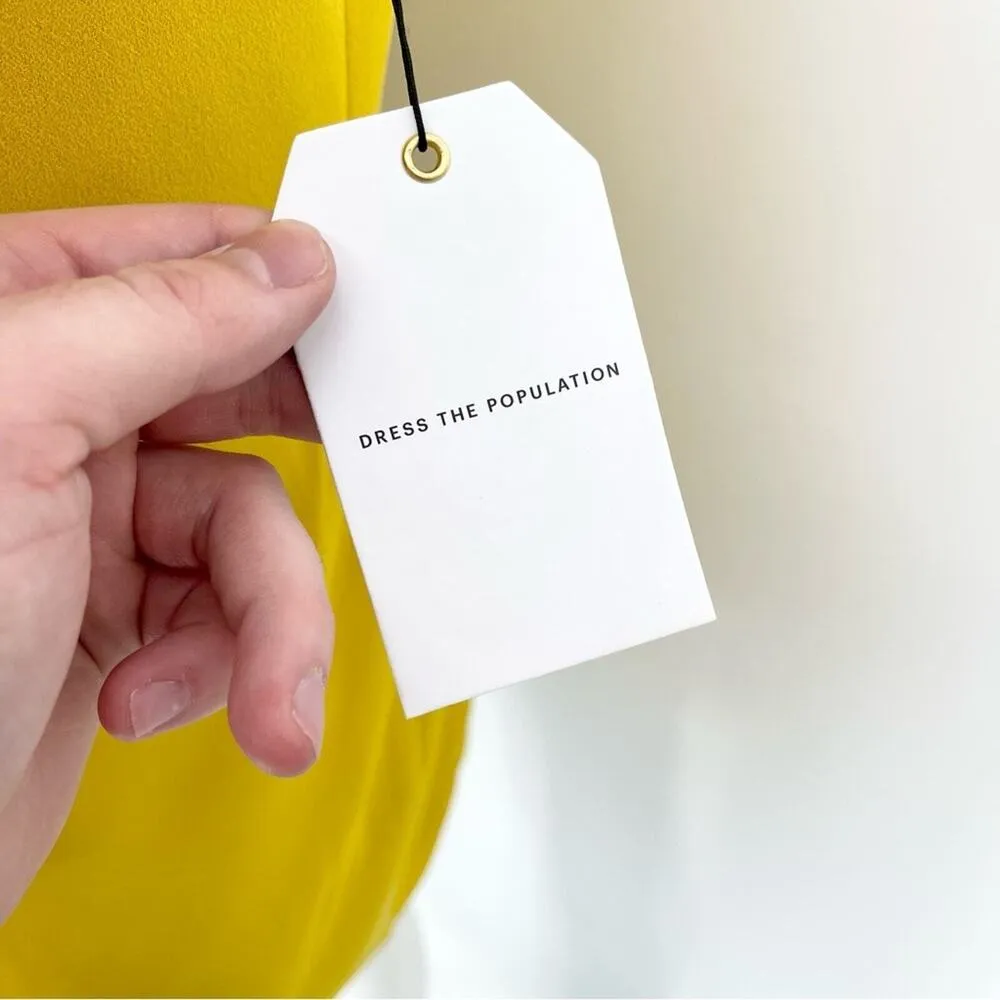 DRESS THE POPULATION Dress Women’s Size Large Mini Yellow Lola Crewneck Open - Image 6