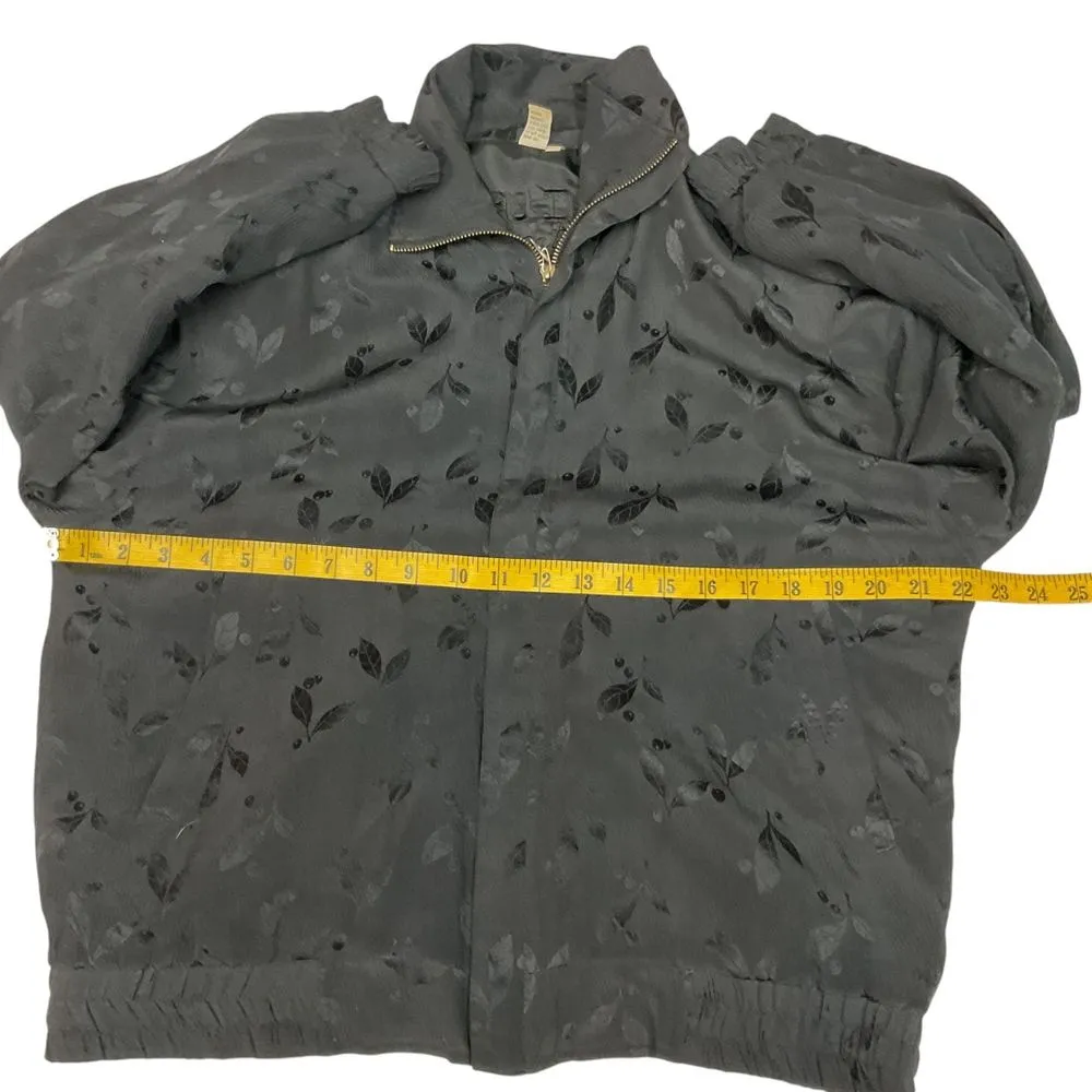 Vintage Fuda International‎ Full Zip Bomber Jacket Sz S Black Gray Leaf Pattern - Image 7