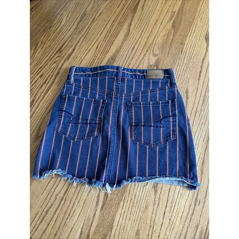 American Eagle Mini Skirt Womens Size 0 Super Stretch Hi Rise Denim Frayed Hem - Image 11