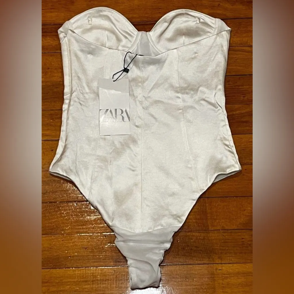 Zara Satin Effect Strapless Corset White Size Xs - Image 2