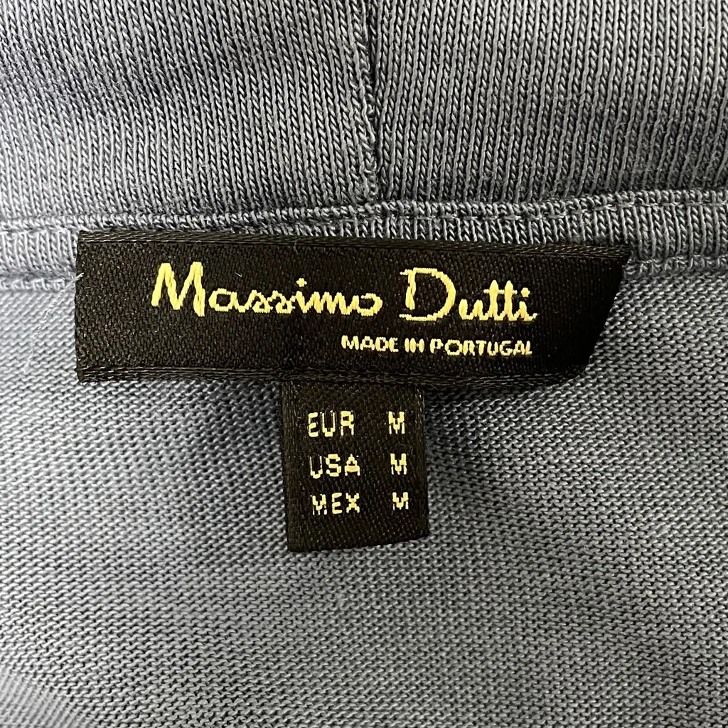 Massimo Dutti Dusty Blue Hooded Kangaroo Pocket Knit Pullover Top - Image 8