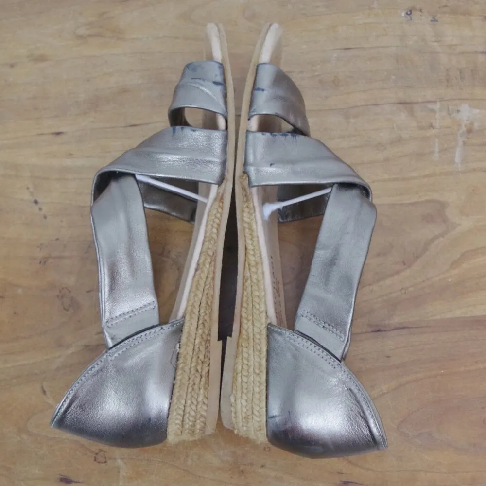 Spanish Made Gold Leather Strappy Slight Wedge Espadrilles EU 39 - Image 7