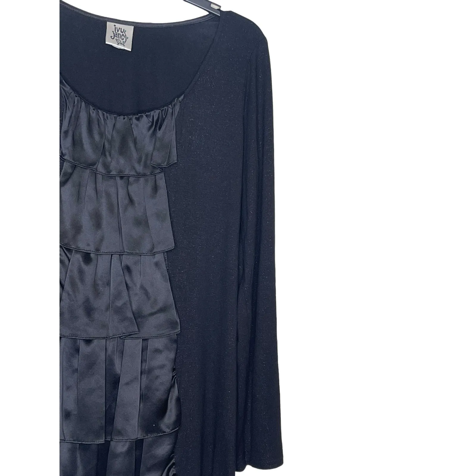 Ivy Jane Women's Dress 100% Silk Ruffle Front Neck Long Sleeve Black‎ 6 - Image 3