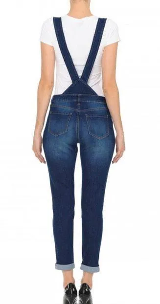 Denim overalls with exposed buttons on front Blue Size L - Image 2