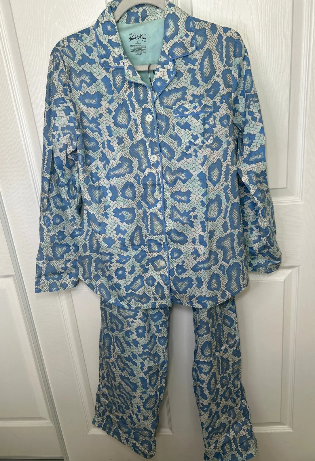 Nick & Nora Pajama Set Blue Python Snake Print Sleepwear Lounge Set Size Small - Image 1