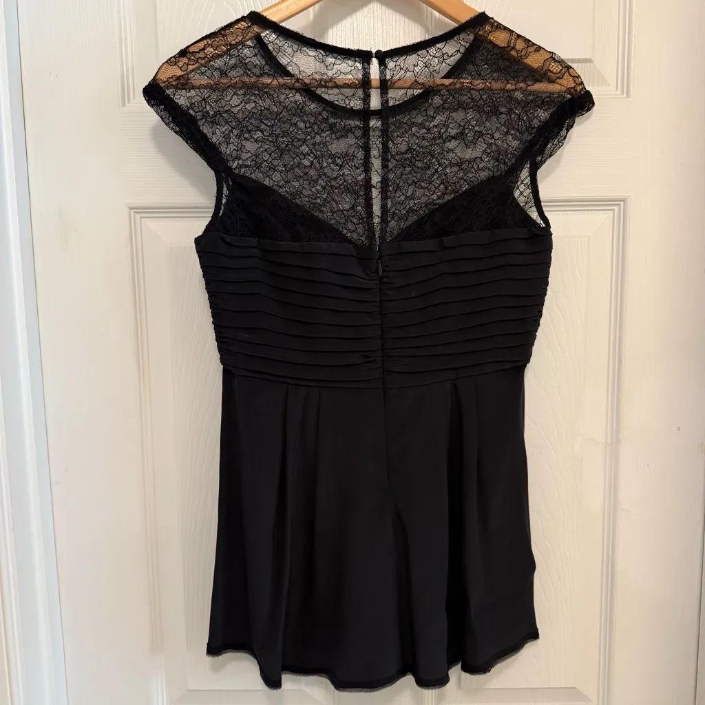 NWT BCBGMaxAzria Draped Silk Top with Lace Inset - Image 4